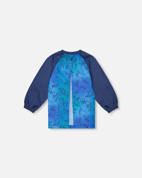 School Apron Blue Gradient Dinosaur Print | Deux par Deux | Jenni Kidz