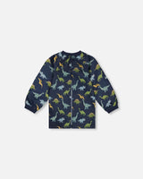 School Apron Navy Blue Printed Dinosaurs | Deux par Deux | Jenni Kidz