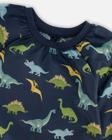 School Apron Navy Blue Printed Dinosaurs | Deux par Deux | Jenni Kidz