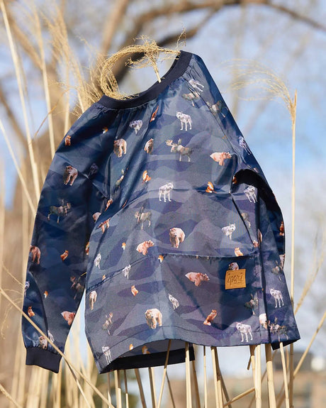 School Apron Navy Printed Mountains Animals | Deux par Deux | Jenni Kidz