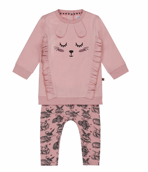 Dirkje infant girls dusty pink 2-piece sleep set with bunny print - product photo 1