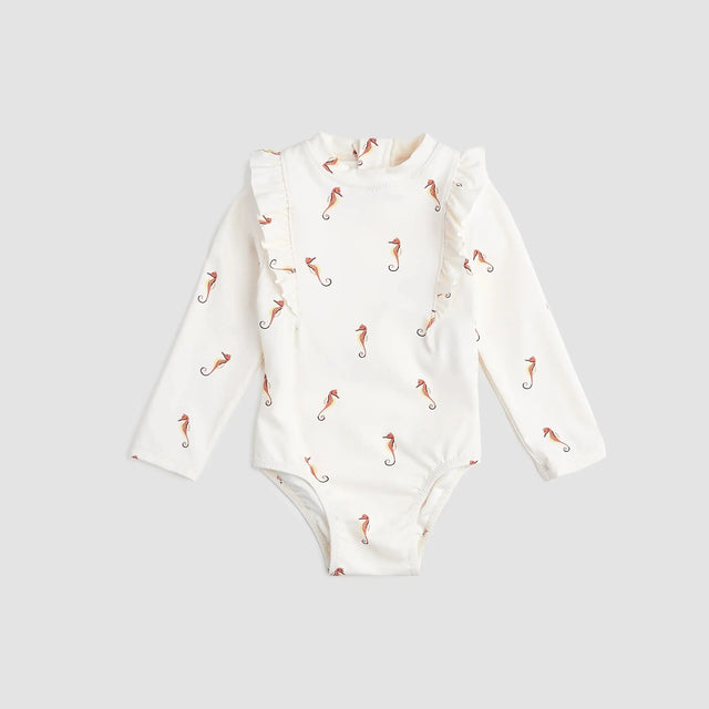 Seahorse On Crème Long-Sleeve Swimsuit | Miles The Label | Miles The Label | Jenni Kidz