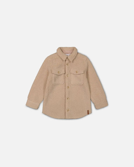 Sherpa Overshirt With Pocket Beige | Deux par Deux | Jenni Kidz