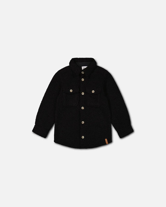 Sherpa Overshirt With Pocket Black | Deux par Deux | Jenni Kidz