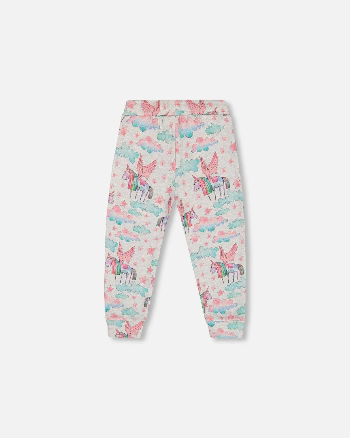 Shiny French Terry Sweatpants Gray Mix Printed Unicorn | Deux par Deux | Jenni Kidz