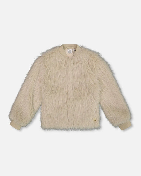 Short Faux Fur Coat Beige | Deux par Deux | Jenni Kidz