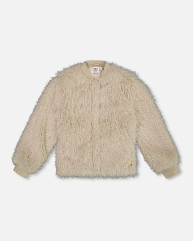 Short Faux Fur Coat Beige | Deux par Deux | Jenni Kidz