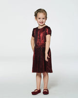 Short Sleeve Dress With Pleated Skirt Metallic Red | Deux par Deux | Jenni Kidz