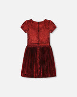 Short Sleeve Dress With Pleated Skirt Metallic Red | Deux par Deux | Jenni Kidz