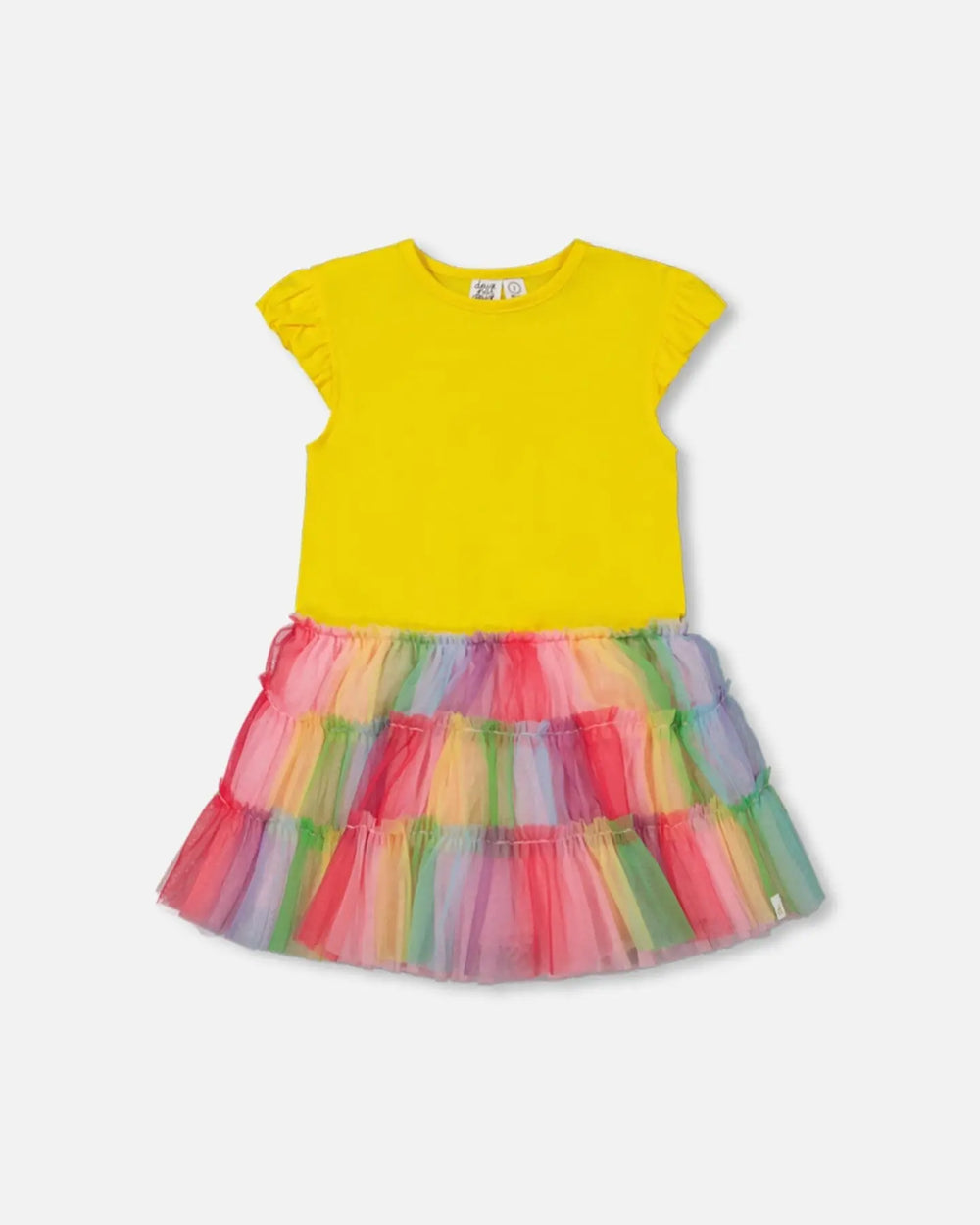 Short Sleeve Dress With Ruffle Tulle Skirt Multicolored | Deux par Deux | Jenni Kidz