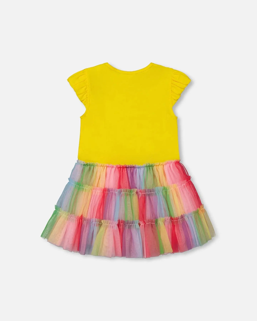 Short Sleeve Dress With Ruffle Tulle Skirt Multicolored | Deux par Deux | Jenni Kidz