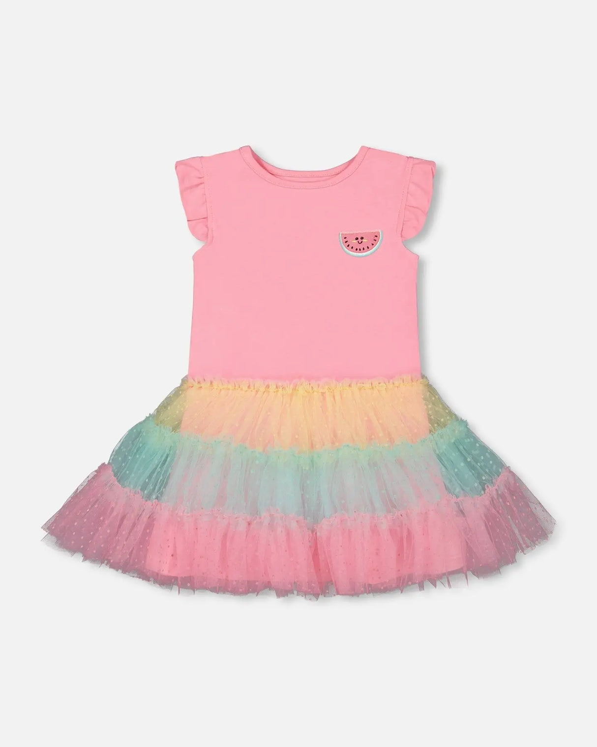 Short Sleeve Dress With Tulle Skirt Bubble Gum Pink | Deux par Deux | Jenni Kidz