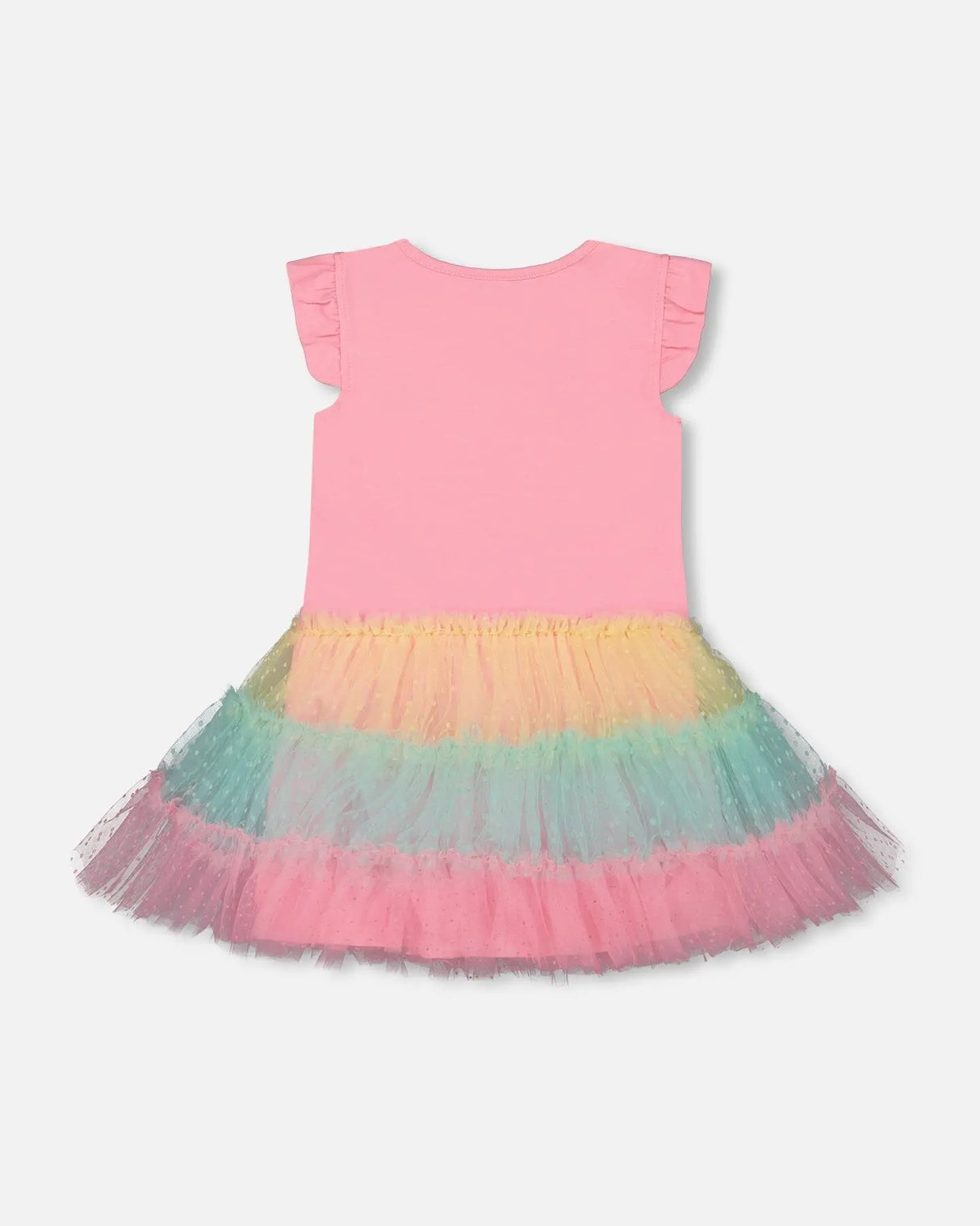 Short Sleeve Dress With Tulle Skirt Bubble Gum Pink | Deux par Deux | Jenni Kidz