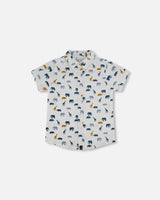 Short Sleeve Poplin Shirt White Printed Jungle Friends | Deux par Deux | Jenni Kidz