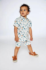 Short Sleeve Poplin Shirt White Printed Jungle Friends | Deux par Deux | Jenni Kidz