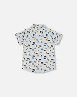 Short Sleeve Poplin Shirt White Printed Jungle Friends | Deux par Deux | Jenni Kidz