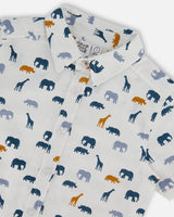 Short Sleeve Poplin Shirt White Printed Jungle Friends | Deux par Deux | Jenni Kidz