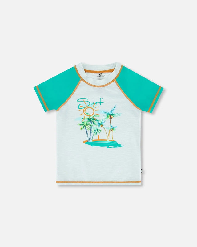 Short Sleeve Rashguard Grey Coconut Print | Deux par Deux | Jenni Kidz