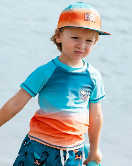 Short Sleeve Rashguard Navy Blue, Turquoise, And Orange | Deux par Deux | Jenni Kidz