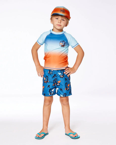 Short Sleeve Rashguard Navy Blue, Turquoise, And Orange | Deux par Deux | Jenni Kidz
