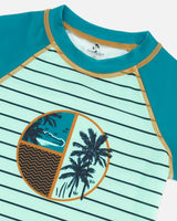 Short Sleeve Rashguard Stripe Green | Deux par Deux | Jenni Kidz