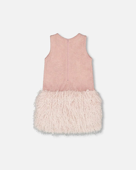 Sleeveless Bi-Material Lurex Dress With Feathers Light Pink | Deux par Deux | Jenni Kidz