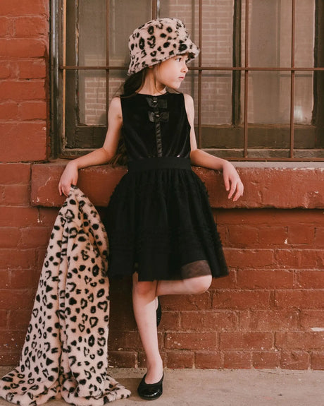 Sleeveless Bi-Material Velour And Mesh Dress Black | Deux par Deux | Jenni Kidz
