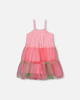 Sleeveless Color Block Tulle Dress Pink And Green | Deux par Deux | Jenni Kidz