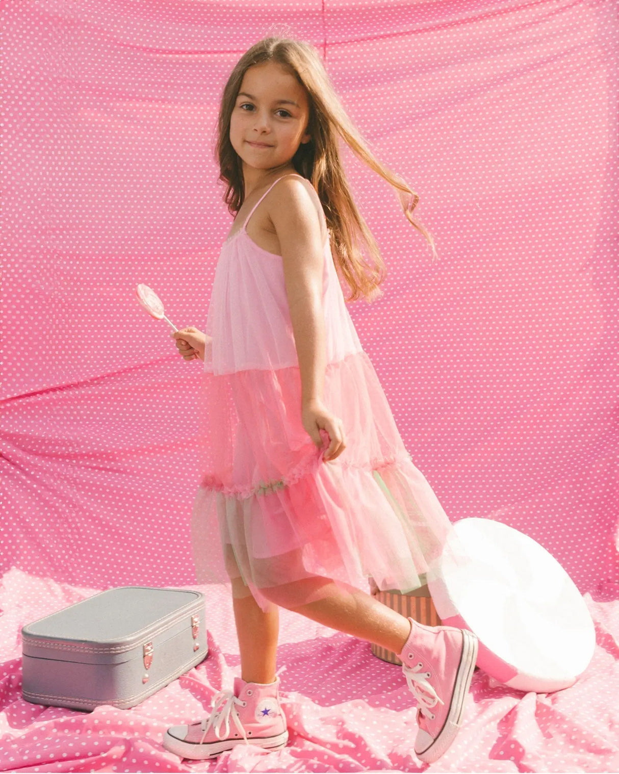 Sleeveless Color Block Tulle Dress Pink And Green | Deux par Deux | Jenni Kidz