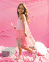 Sleeveless Color Block Tulle Dress Pink And Green | Deux par Deux | Jenni Kidz