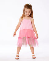 Sleeveless Color Block Tulle Dress Pink And Green | Deux par Deux | Jenni Kidz