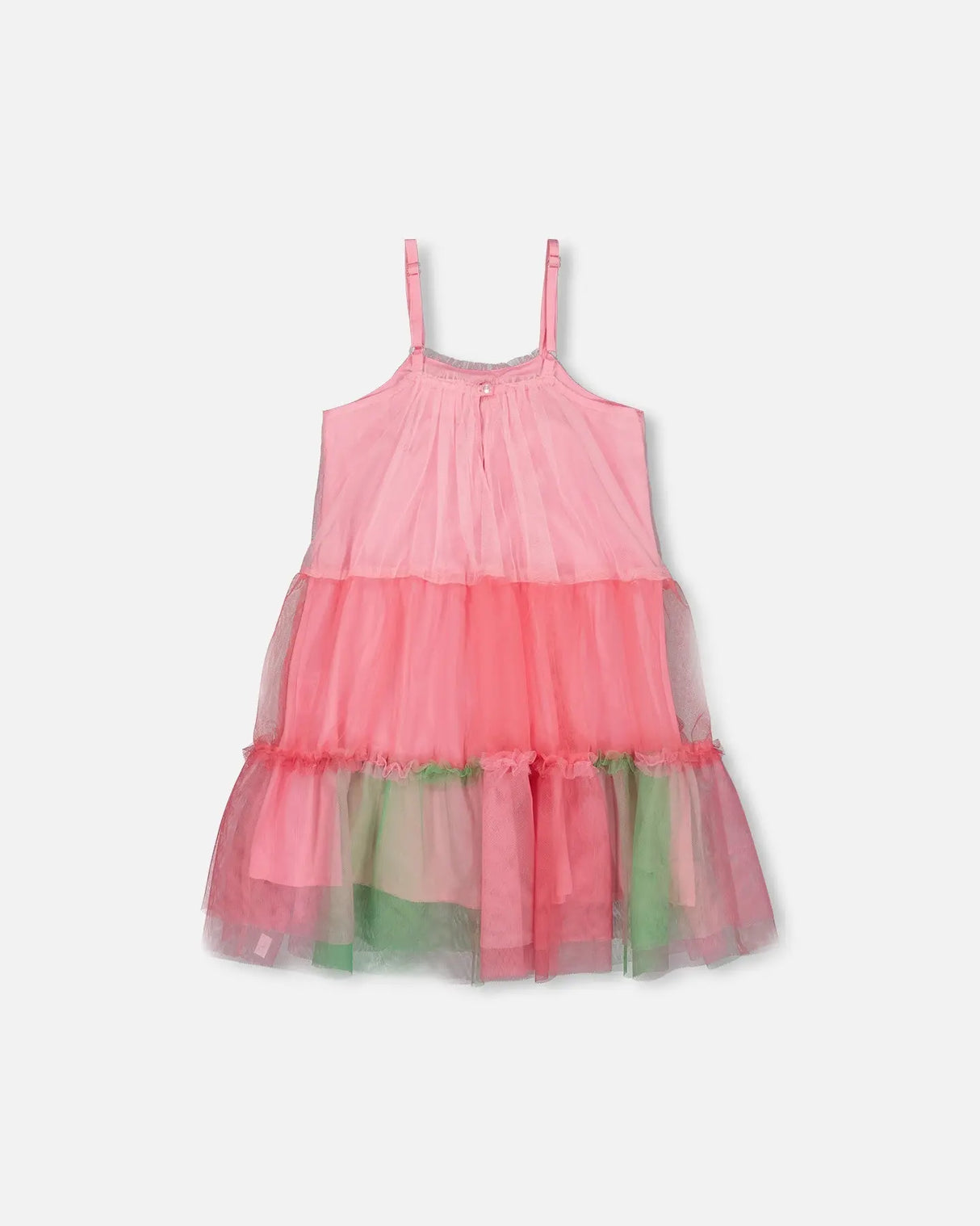 Sleeveless Color Block Tulle Dress Pink And Green | Deux par Deux | Jenni Kidz