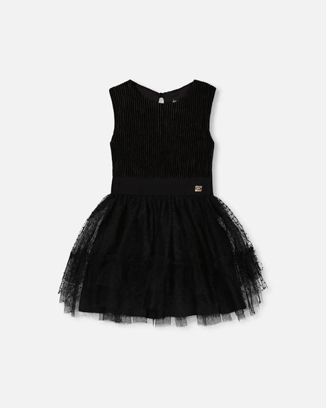 Sleeveless Dress With Tulle Skirt Black | Deux par Deux | Jenni Kidz