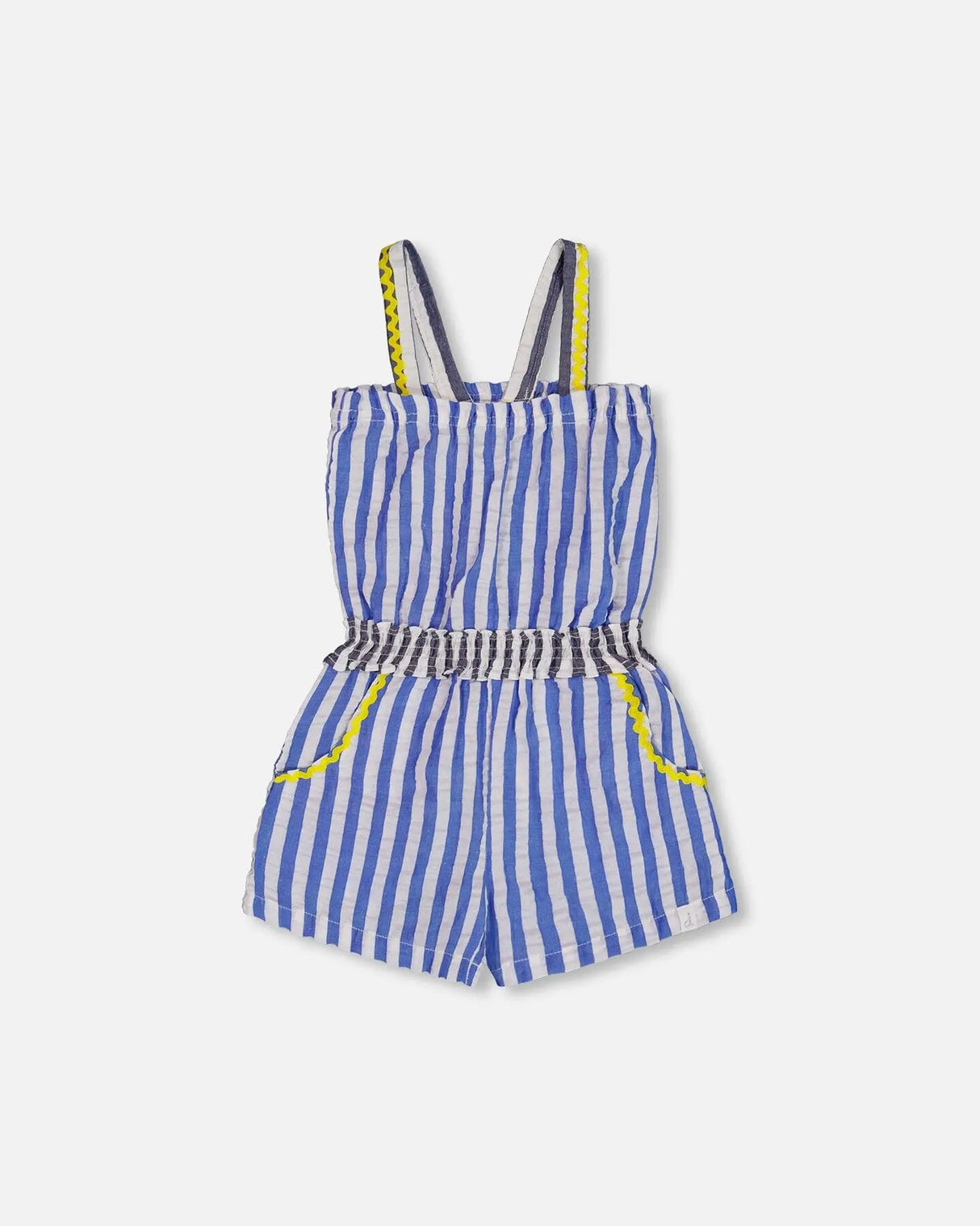 Sleeveless Seersucker Romper Blue And White Striped | Deux par Deux | Jenni Kidz
