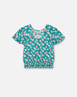 Smocked Waist Viscose Blouse Turquoise | Deux par Deux | Jenni Kidz