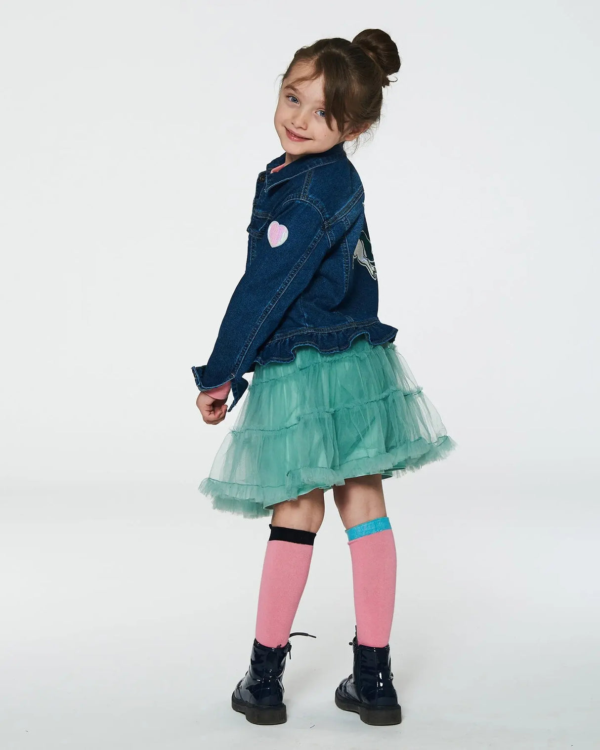 Stretch Denim Jacket With Unicorn | Deux par Deux | Jenni Kidz