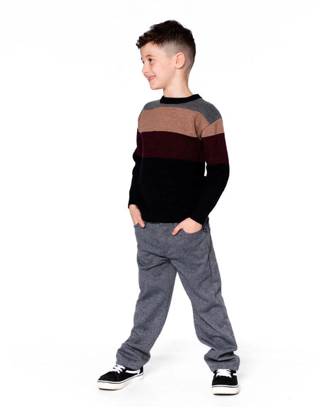 Stretch Jacquard Pants Grey Herringbone | Deux par Deux | Jenni Kidz