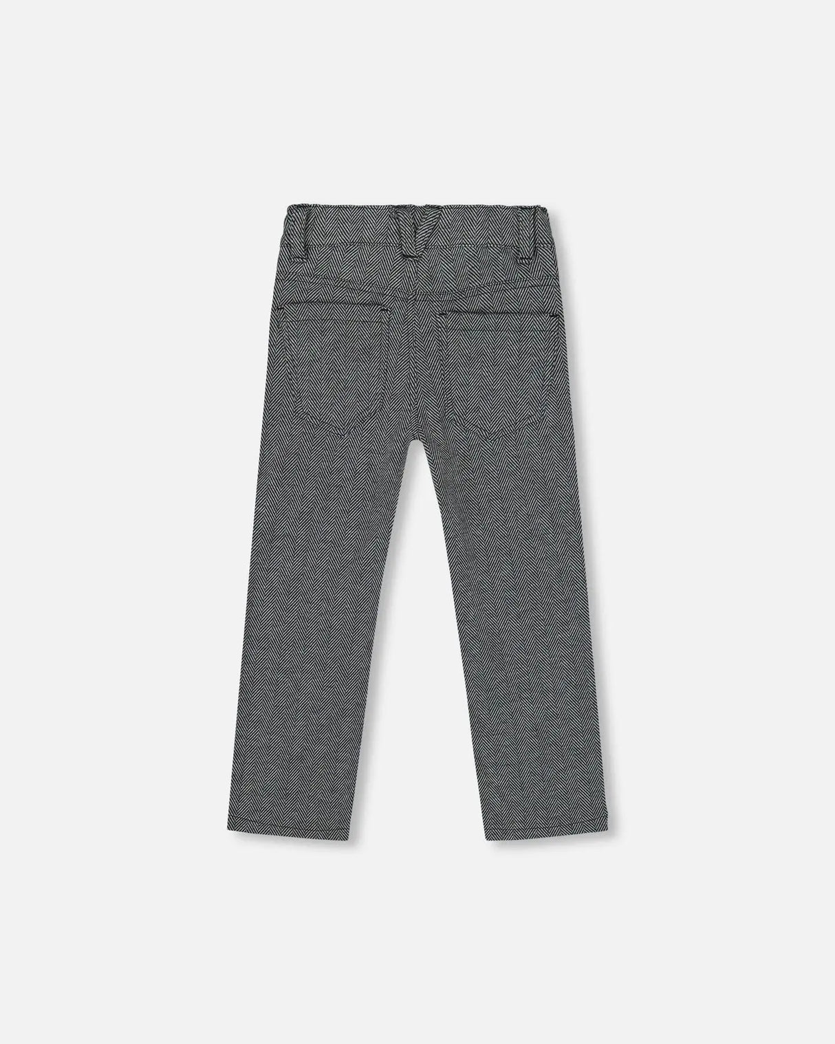 Stretch Jacquard Pants Grey Herringbone | Deux par Deux | Jenni Kidz