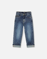 Stretch Jeans Dark Blue With Rolled Cuffs | Deux par Deux | Jenni Kidz