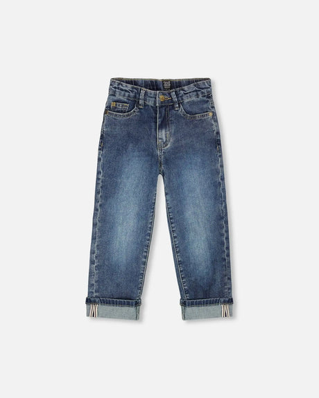 Stretch Jeans Dark Blue With Rolled Cuffs | Deux par Deux | Jenni Kidz