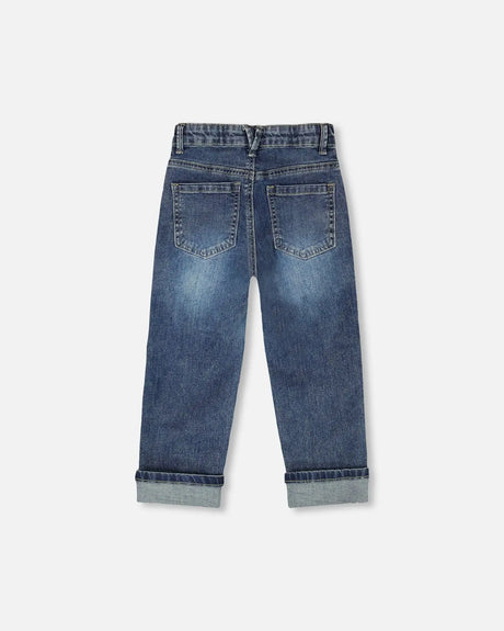 Stretch Jeans Dark Blue With Rolled Cuffs | Deux par Deux | Jenni Kidz