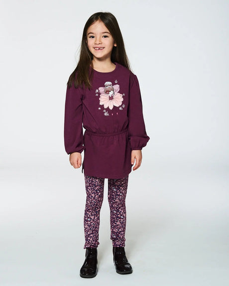 Stretch Leggings Burgundy Printed Little Flowers | Deux par Deux | Jenni Kidz