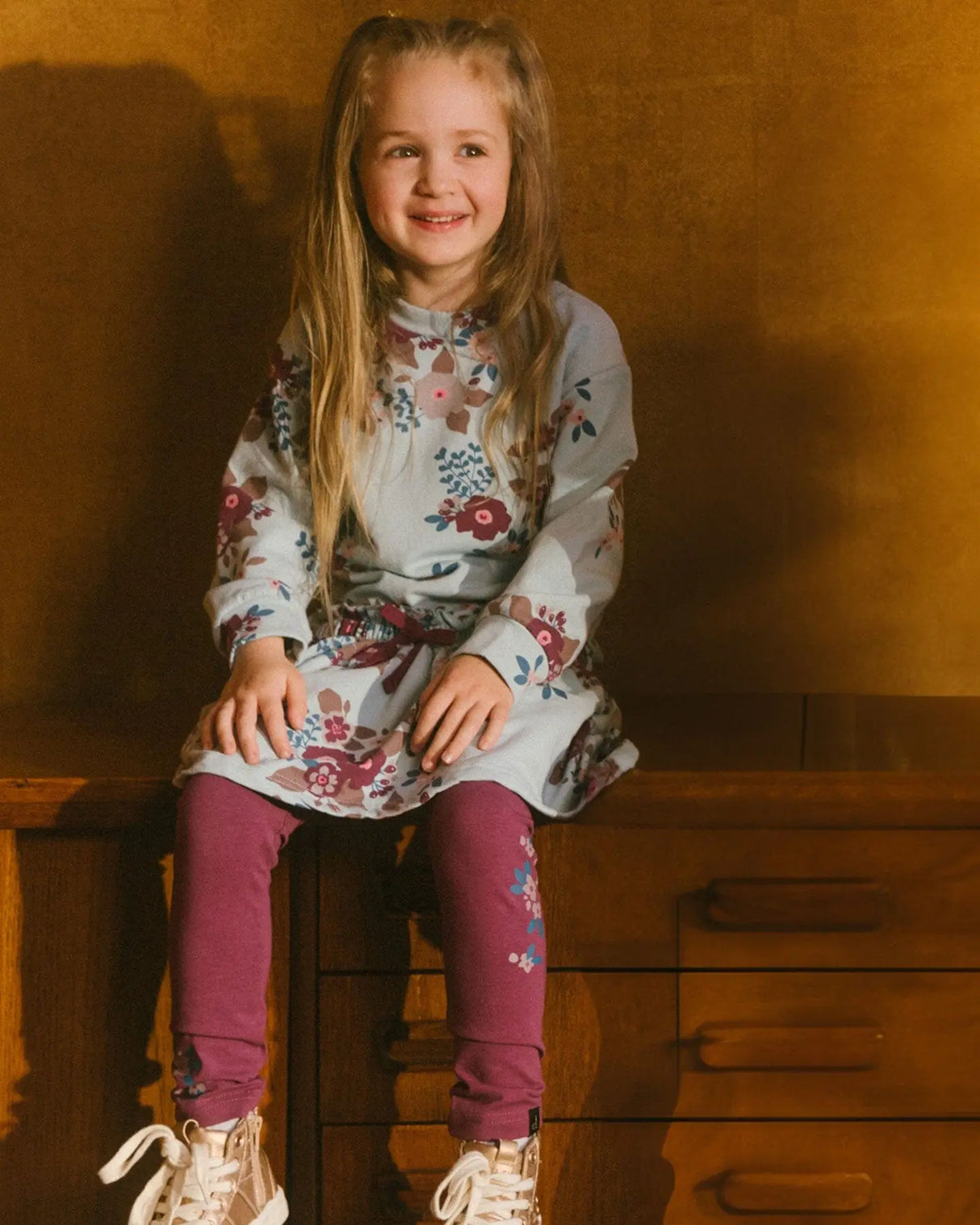 Stretch Leggings With Print Burgundy | Deux par Deux | Jenni Kidz