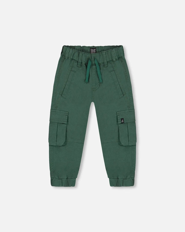 Stretch Twill Cargo Jogger Pants Forest Green | Deux par Deux | Jenni Kidz