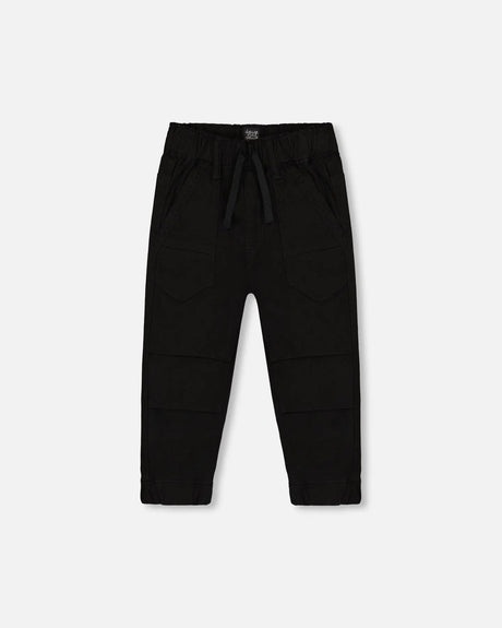 Stretch Twill Pleated Knee Jogger Pants Black | Deux par Deux | Jenni Kidz