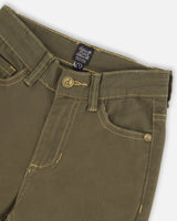 Stretch Twill Straight Leg Pants Khaki Green | Deux par Deux | Jenni Kidz