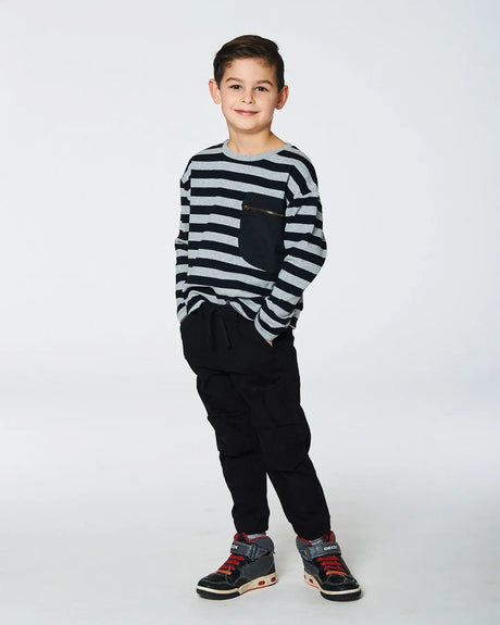 Striped Rib T-Shirt Black | Deux par Deux | Jenni Kidz