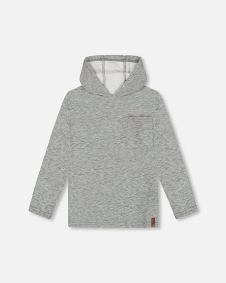 Super Soft Brushed Hooded T-Shirt With Pocket Dark Gray Mix | Deux par Deux | Jenni Kidz