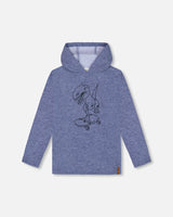 Super Soft Brushed Hooded T-Shirt With Print Blue | Deux par Deux | Jenni Kidz