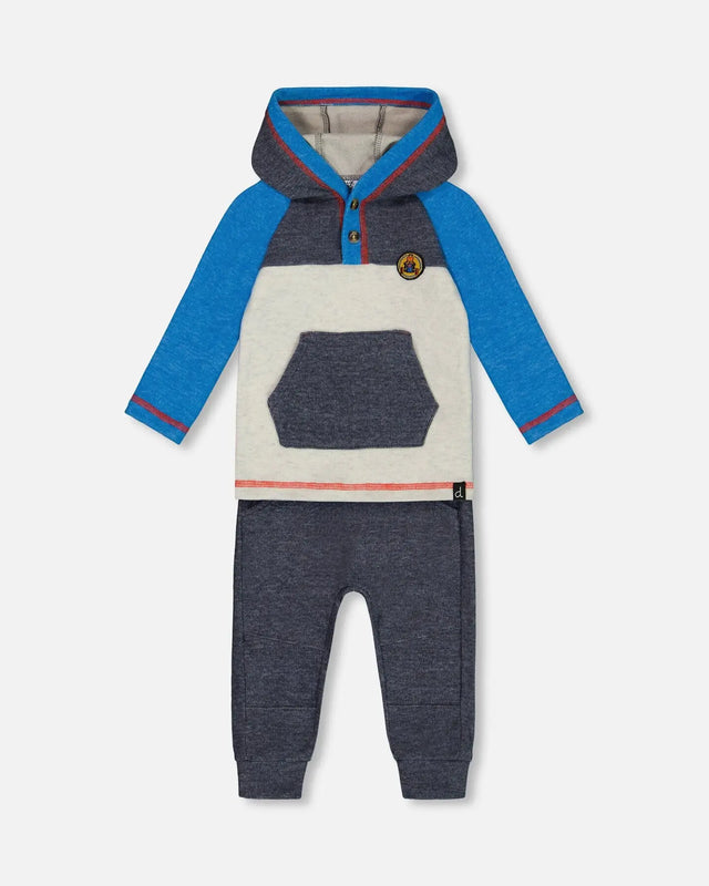 Super Soft Hooded Top And Brushed Jersey Pant Set Navy | Deux par Deux | Jenni Kidz